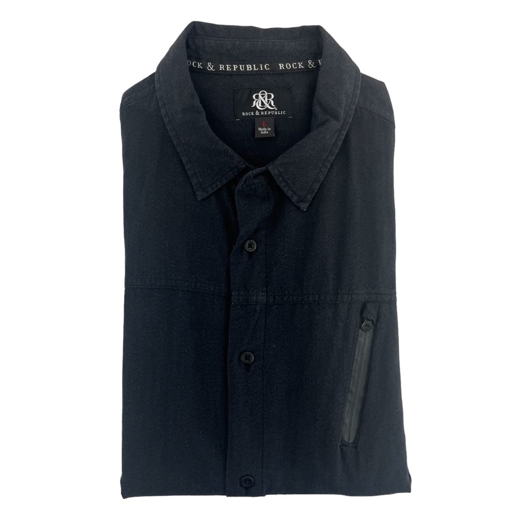 Rock & Republic Mens Black Button Down Shirt size Large 10368